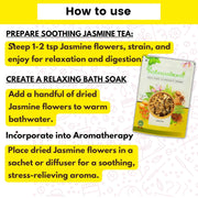 IndianJadiBooti Pure Dried Jasmine Flowers (Mogra/Chameli) | Traditional Aromatic Botanical for Calming Herbal Teas, DIY Skincare & Apothecary Crafting 100 Grams Pack