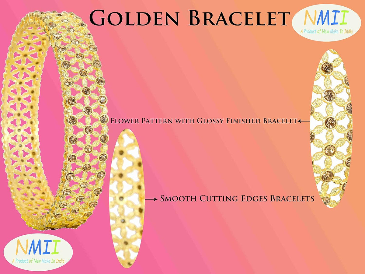 NMII Non Precious Metal Base Metal With Zicon Studded Glossy Finished Kada Set For Women and Girls
