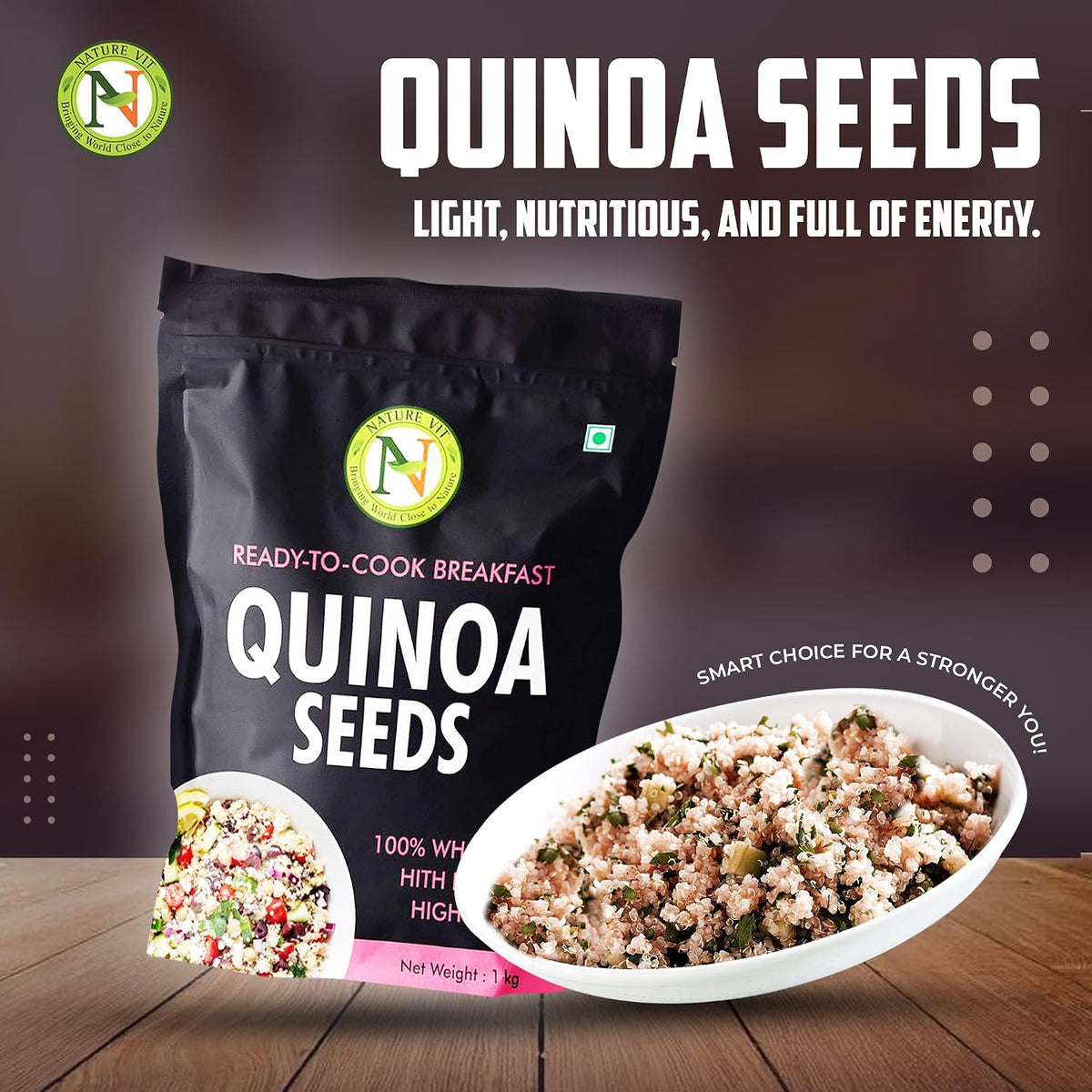 NatureVit Quinoa Seeds, 1 kg | Kinowa | Healthy Food | Gluten Free Products | Quinoa Seeds With High Protein | Diet Food