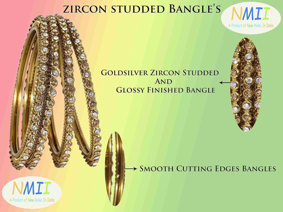 NMII Non Precious Metal with Round Shape and Zircon Gemstone Studded Glossy Finished Kada Set For Women and Girls