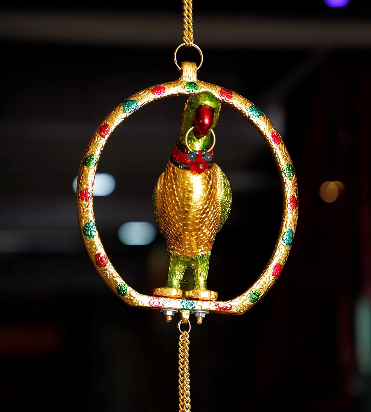 KridayKraft Metal Hanging Parrot Statue Showpiece Figurines (Medium size, Golden)