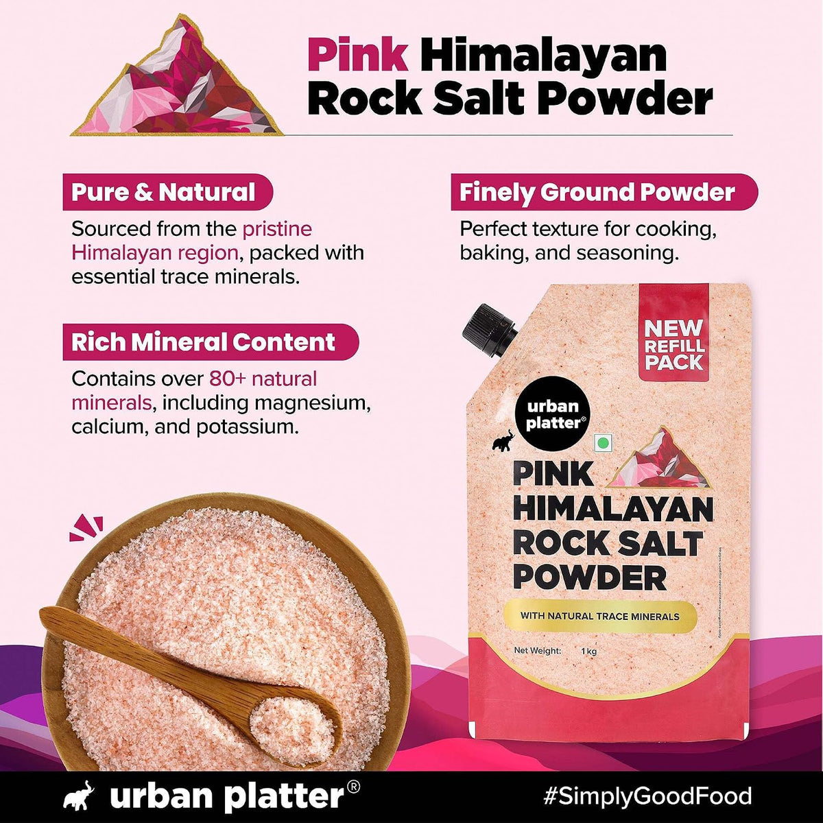 Urban Platter Pink Himalayan Rock Salt Powder, 1Kg