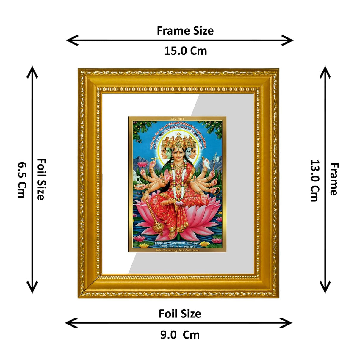 Diviniti Goddess Gayatri Gold Plated Wall Photo Frame, Table Décor| DG Frame 101 Size 1 and 24K Gold Plated Foil| Religious Photo Frame Idol For Pooja, Gifts Items (13.5 CM X 15.5 CM)