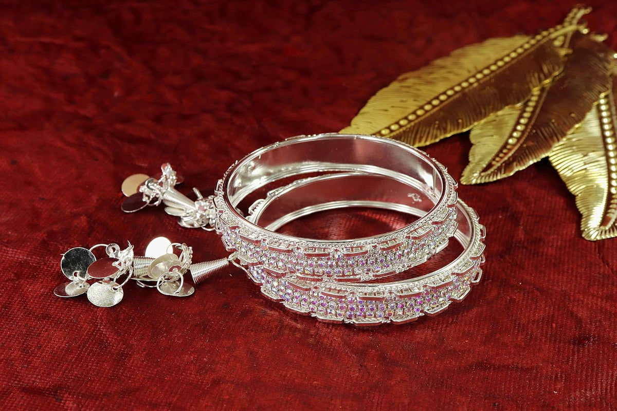 NMII Premium Metal with Zircon Diamond Latkan Bangles For Women and Girls | Stylish Bangles Bracelet For Girls | Bangles with Latkan For Wedding, Party, Festive | Latkan Chudi Jewellery- Set of 2