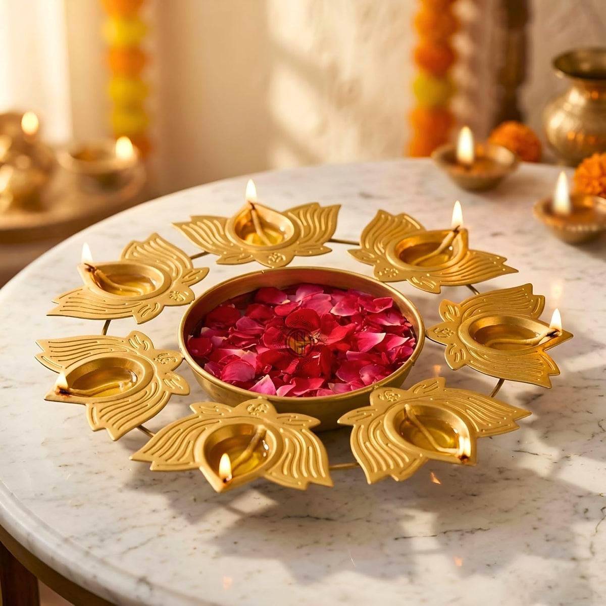 DSH Urli Bowl for Home Decor and Festival Decor for Floating Flowers Candles and T-Lights Candle Stand with Floating Diyas. (Kamal Urli)
