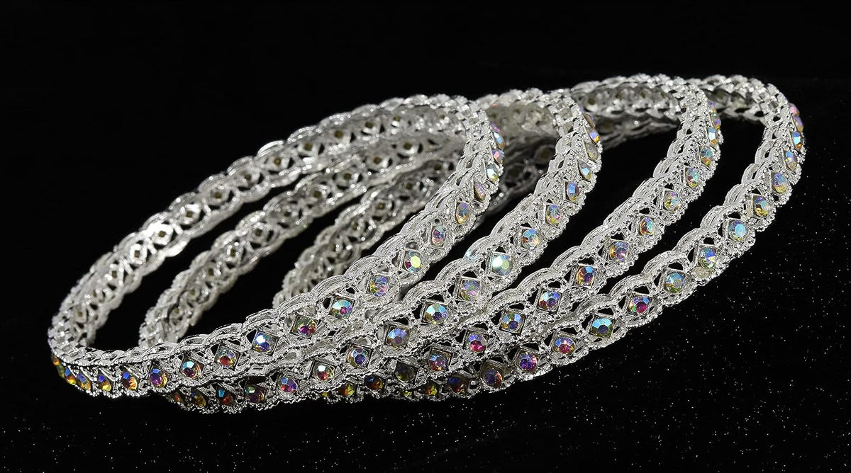 NMII Premium Metal with Zircon Gemstone Kada Bangles Set For Women and Girls | Fancy Women's Kada| Stylish Metal Bangles Set- Pack of 4
