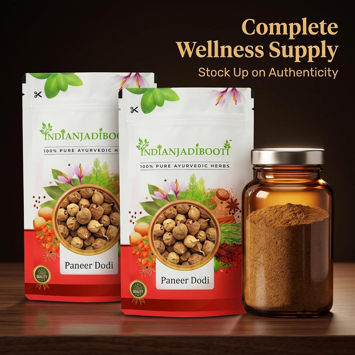 IndianJadiBooti Paneer Dodi Powder - Pure Withania Coagulans | Natural Paneer Phool Churna for Healthy Sugar Levels | Indian Rennet for Metabolic Support & Pancreas Health | 100g