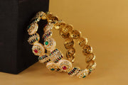 NMII Golden Metal Bangles Set with Red & Green Zircon Stones For Women & Girls | Traditional Rajwadi Design Kangan | Perfect Bangles Set For Wedding, Party, Festive, Occasion, Daily- Set of 2