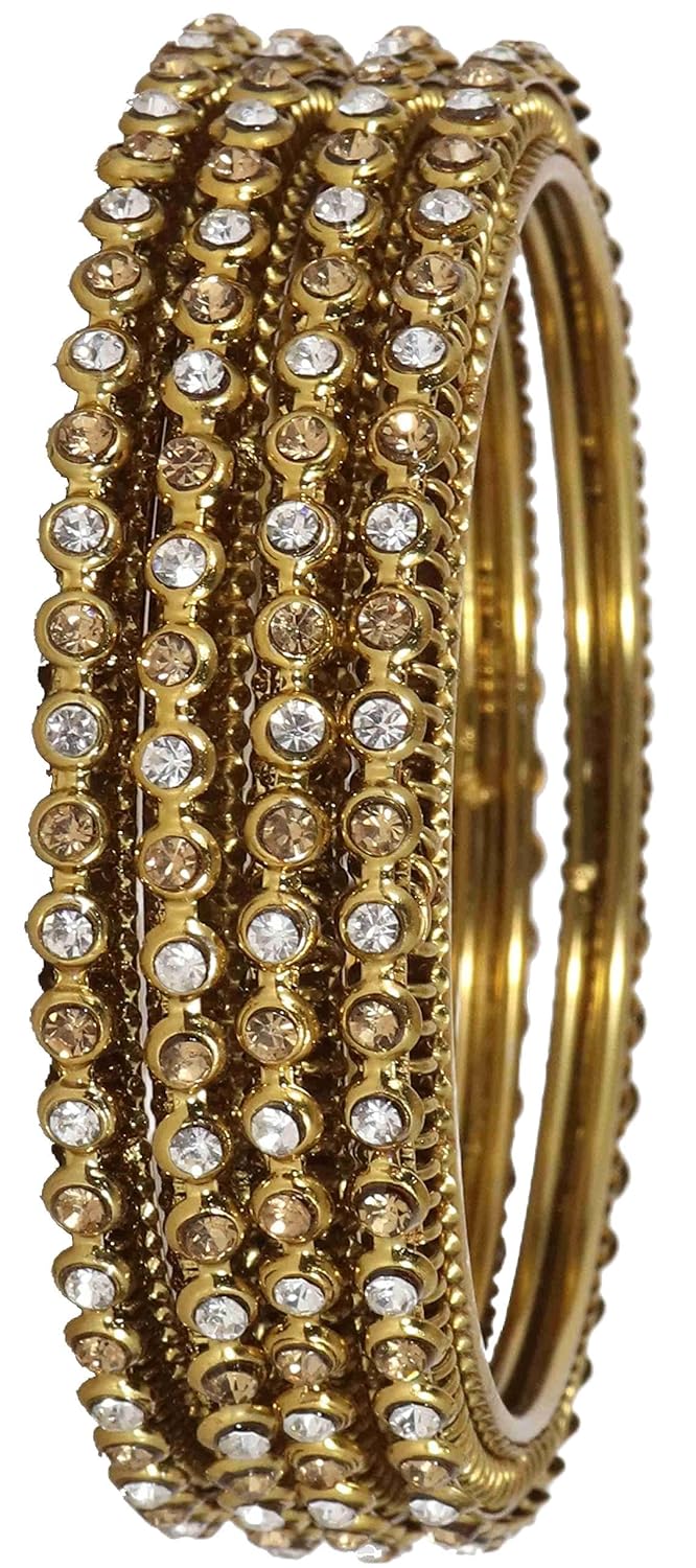 NMII Non Precious Metal with Round Shape and Zircon Gemstone Studded Glossy Finished Kada Set For Women and Girls