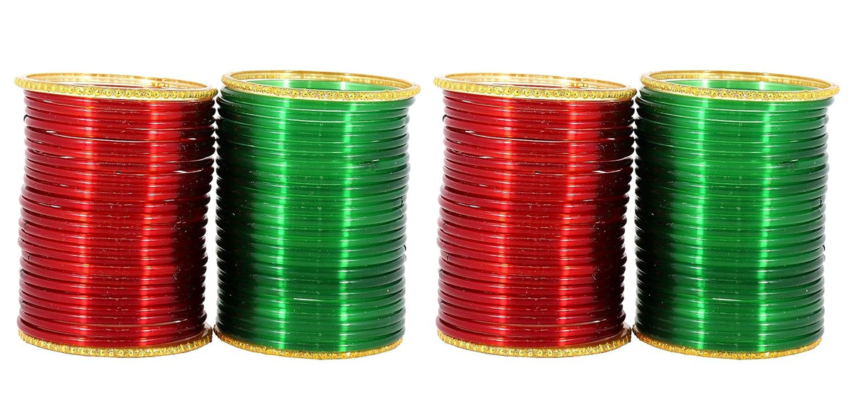 NMII Glass with Plain Simple Design Glossy Finished Zari Studded Multicolour Bangles For Women and Girls | Pack of 104 Bangles