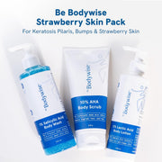 Be Bodywise Strawberry Skin Pack | With 1% SA Body Wash, 5% Lactic Acid Body Lotion & 10% AHA Scrub | Exfoliates, Reduces Body Acne, Strawberry Skin & Uneven Texture | 650ml