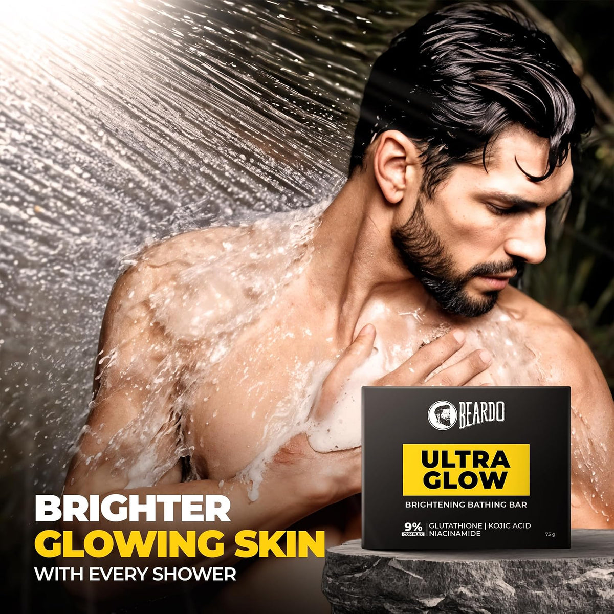 Beardo Ultraglow Brightening Bathing Bar | 9% complex glutathione, niacinamide & kojic acid | Skin Brightening Soap | Whitening Soap for men | Dermatologically tested |75g * Pack of 3