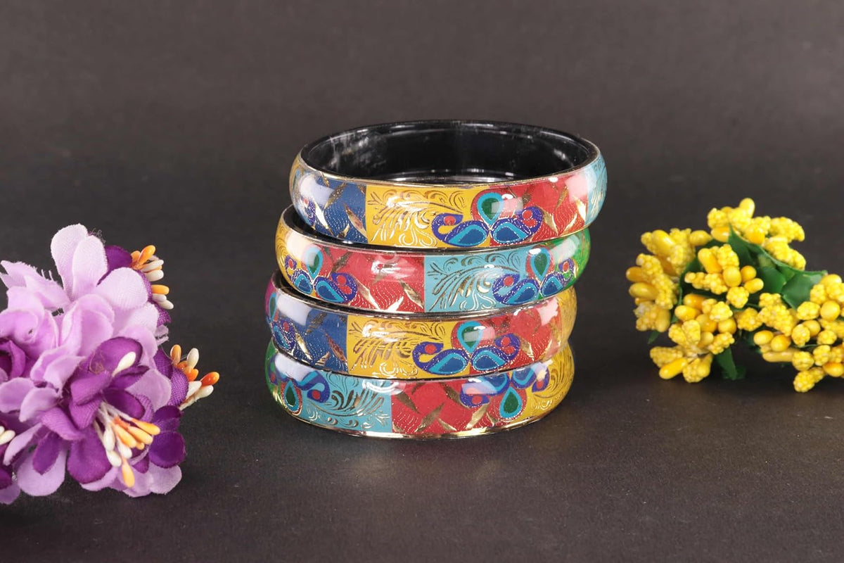 NMII Glass Kada Set For Women & Girls Studded With Beads & Flower Printed Glossy Finished | Stylish Kada For Gift, Wedding & Daily Use