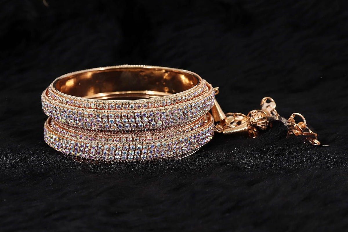 NMII Metal & Gold White American Diamond Stone Latkan Bangles Set For Girls and Women | Bangles with Latkan | AD Bangles | Stylish Bangles For Wedding, Party, Occasion Fashion Jewellery- Set of 2