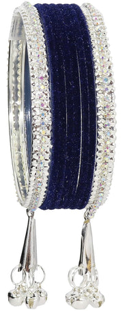 NMII Metal with Zircon Gemstone and Velvet Studded Bells Latkan Bangles Set For Girls and Women I Latkan Bangles, Premium Bangle Bracelet Set I Pack of 16 Bangles
