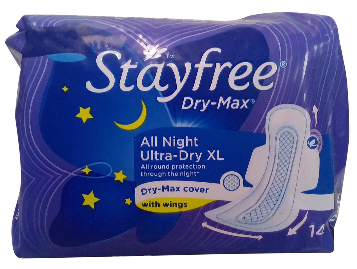 STAYFREE Dry-Max All Night Ultra-Dry With Wings - XL (14 +14 Sanitary Pads) Sanitary Pad (Pack of 28)