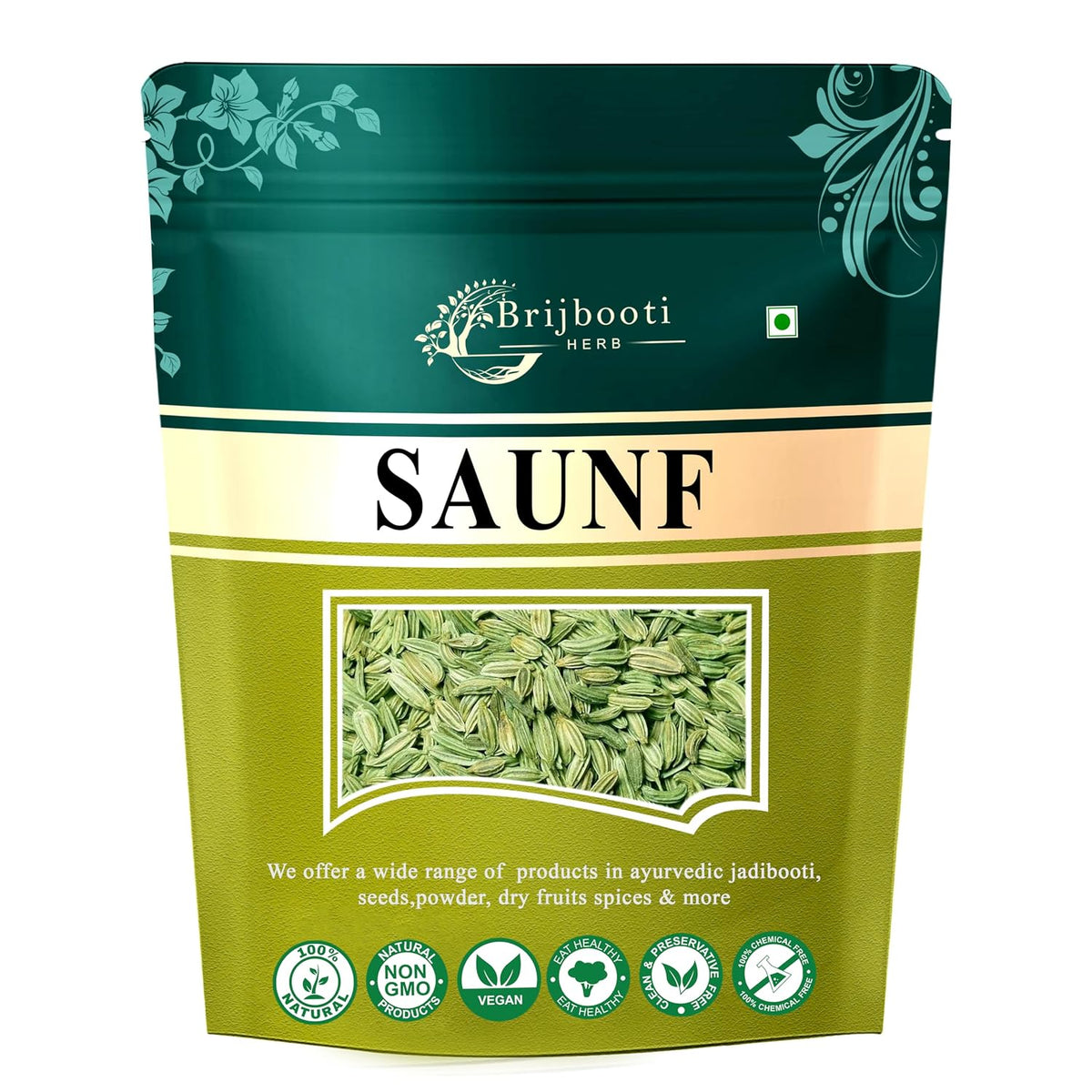 BrijBooti Fennel Seeds - Saunf Moti 200 Gr | Natural Saunf No Artificial Colours and Preservatives | FSSAI, GMP, ISO Certified
