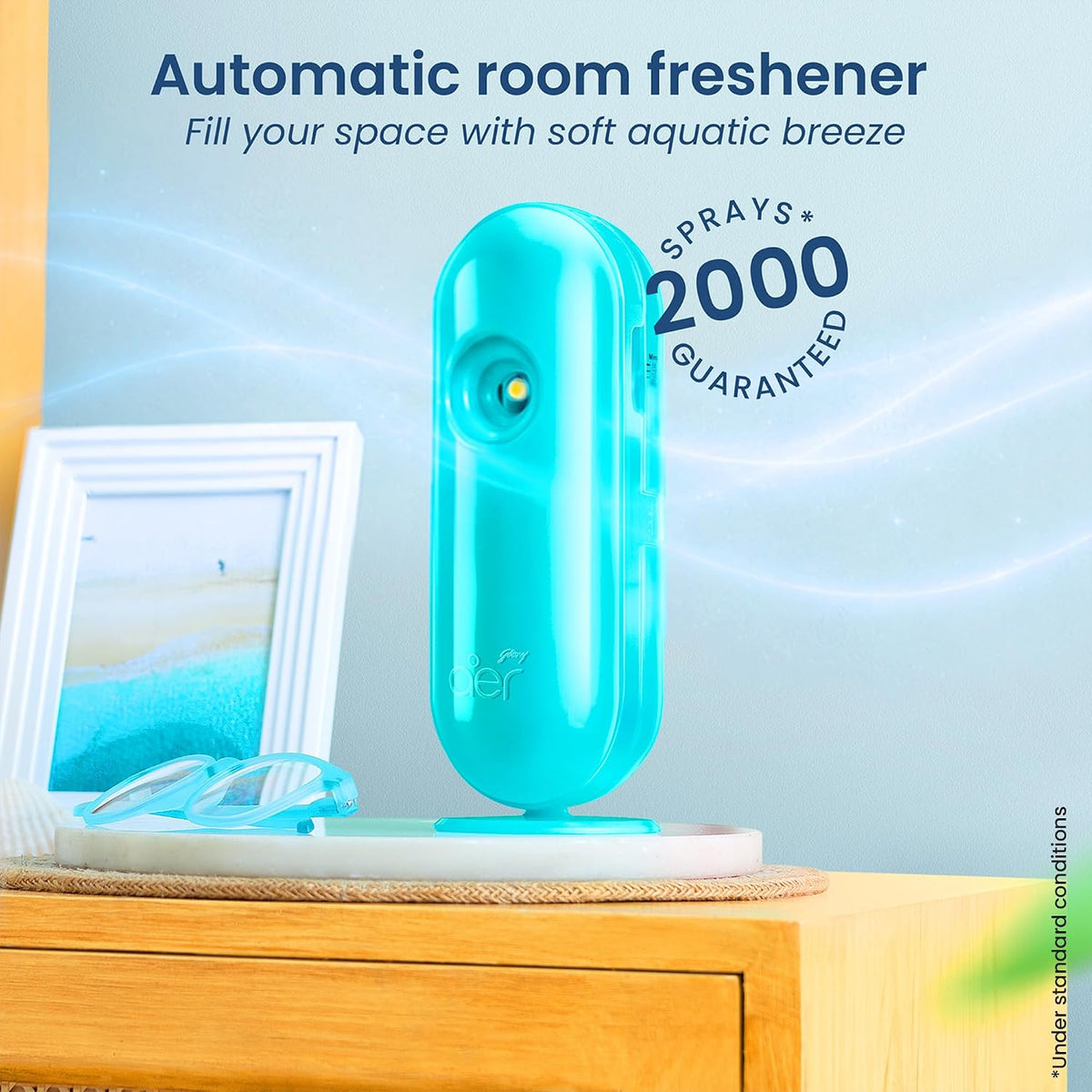 Godrej aer Matic Kit (Machine + 1 Refill) - Automatic Room Fresheners with Flexi Control Spray | Cool Surf Blue | 2000 Sprays Guaranteed | Lasts up to 60 days (225ml)