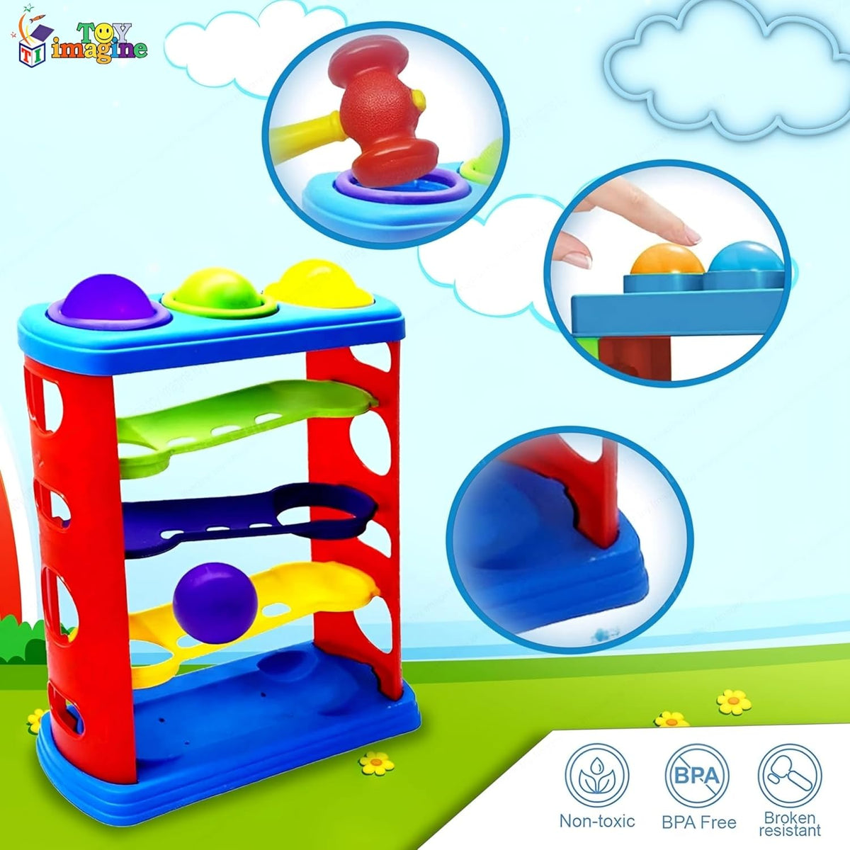 Toy Imagine 3-Layer Hammer Ball Toy for Kids Age 2-5