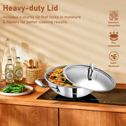 Parage Triply Stainless Steel Kadai with Lid 28 cm, 4 LTR | ISI Certified | Heavy Bottom SAS Triply Kadhai for Deep Frying & Cooking | Tripure | Induction & Gas Stove Compatible | 5 Years Warranty