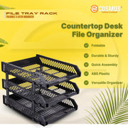 E-COSMOS® File Tray Rack ABS Plastics | Foldable Office Desk Accessories | Durable & Sturdy | Easy Assembly | Efficient Organizer | Plastic Office Stationery Files Layer Rack (3 Layer)
