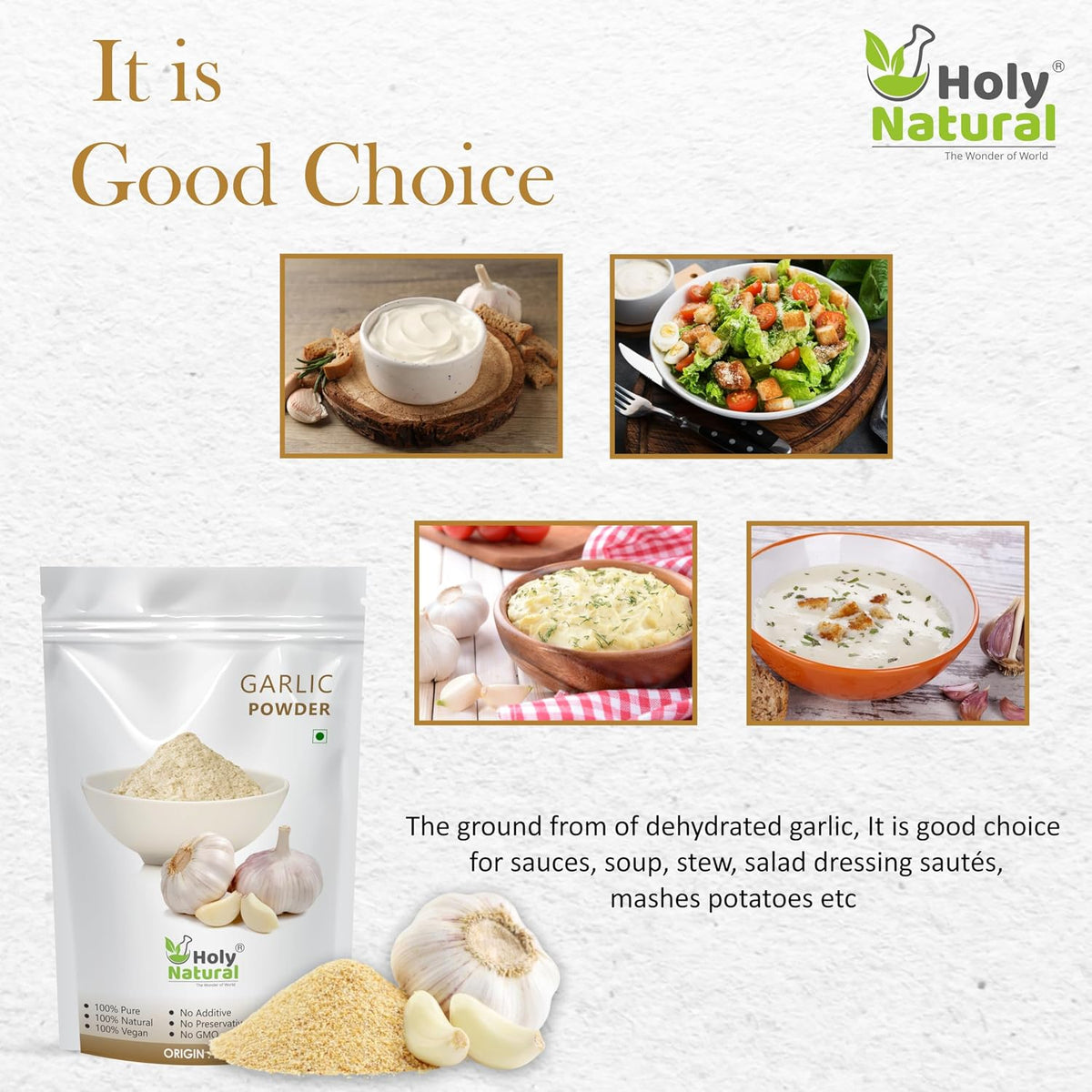 Holy Natural Garlic Powder (100 gm) | Ready To Use Lahesun Powder | For Garlic Bread, Soup, Sabji, Sauces etc.