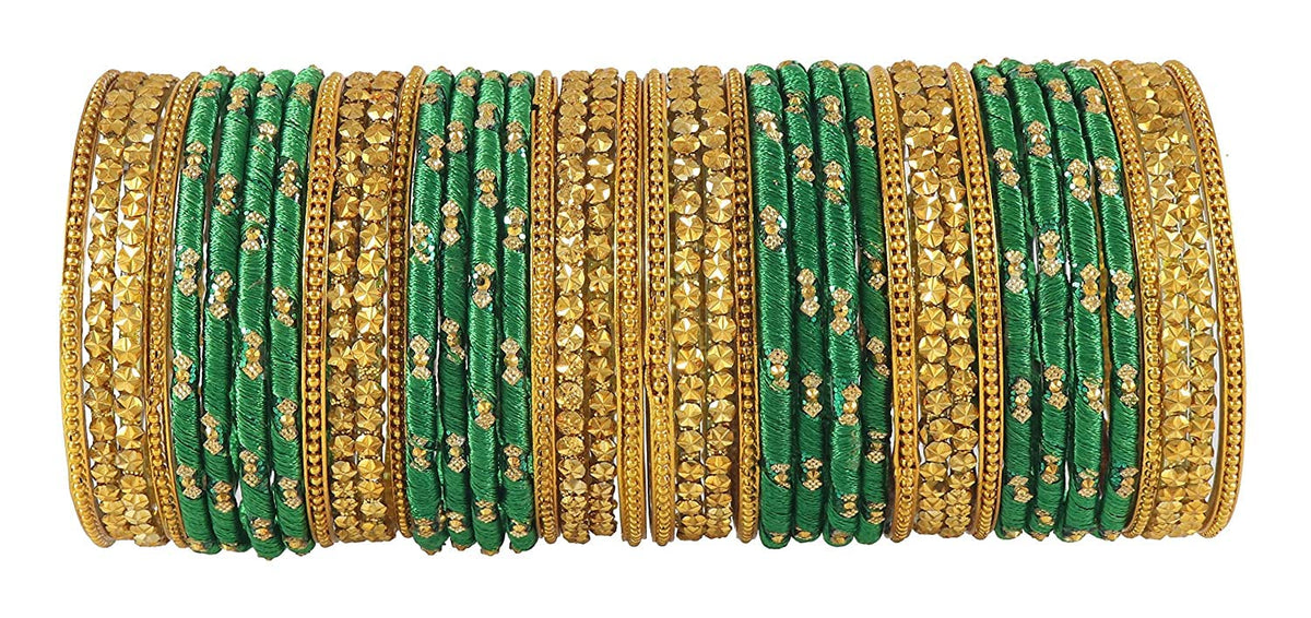NMII Acrylic (Plastic) With Silk Thread & Beads Studded Worked Glossy Finished Kada Set For Women and Girls