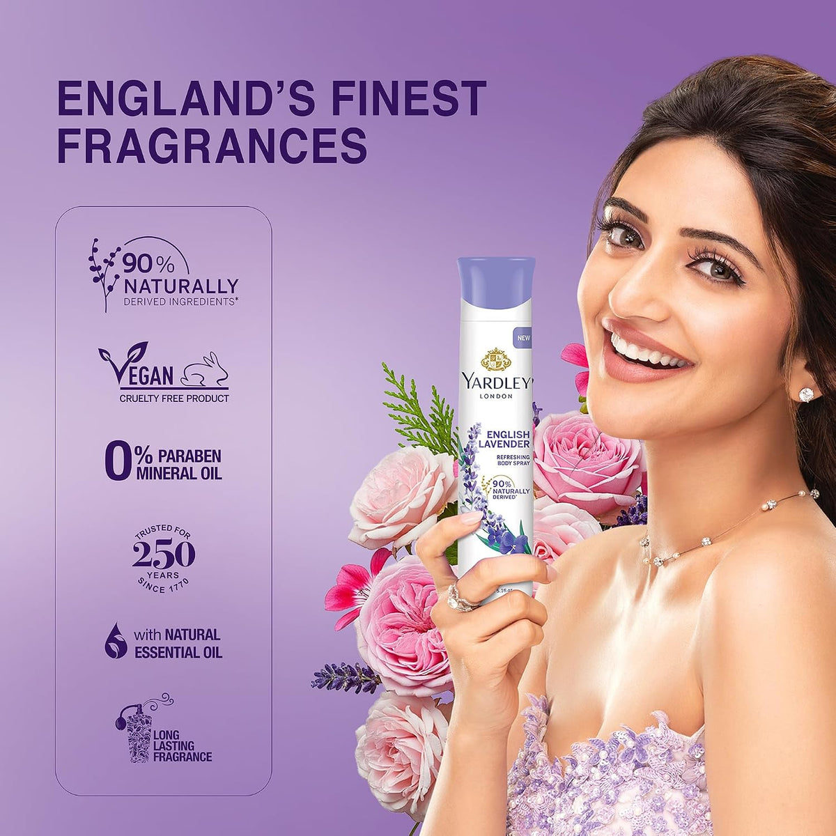 Yardley London Refreshing Deo Body Spray Tripack (English Lavender + English Rose + Morning Dew) for Women, 150ml Each (Pack of 3)