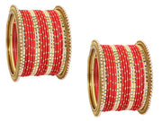 NMII Non-Precious Metal with Base Metal Zari Dotted and Pearls Studded Glossy Finished Traditional Bangle set for Women and Girls