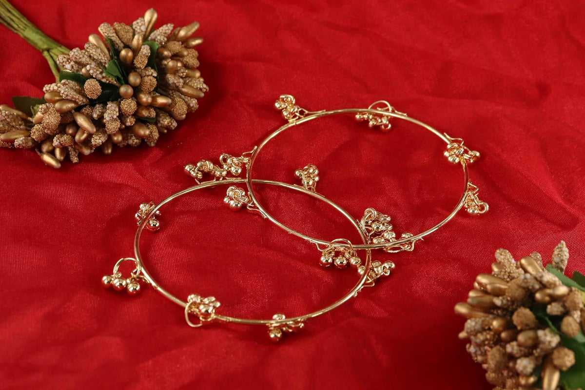 NMII Ethnic Wear Bangles Gold-Tone Alloy with Musical Ghungroo Charms | Women Fashionable Jewelry | Designer Bracelet Bangles For Girls | Viral Kashmiri Chudiya for Weddings, Festivals & Parties