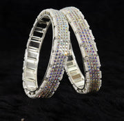 NMII Alloy Metal Traditional Pearls & American Diamond Stone Premium Bangles Set For Women and Girls | Stylish Party, Wedding, Festival, Occasion Fashion Jewellery-Set of 2