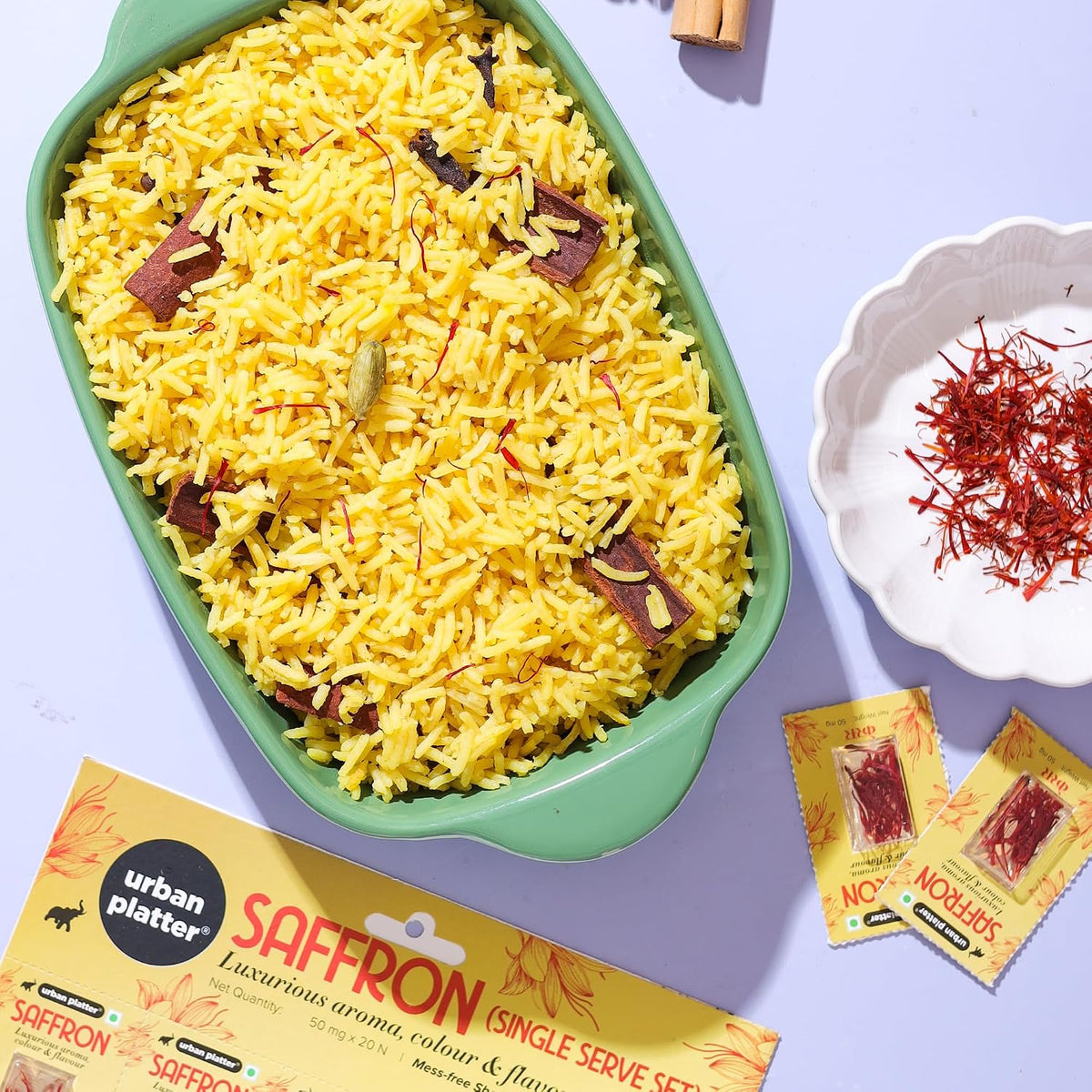Urban Platter Kashmiri Mongra Saffron Single-Serve Set, 1gm (50mg x 20N) (Grade A | Pre-Portioned Single-Use Packs | Rich Aroma & Flavour)