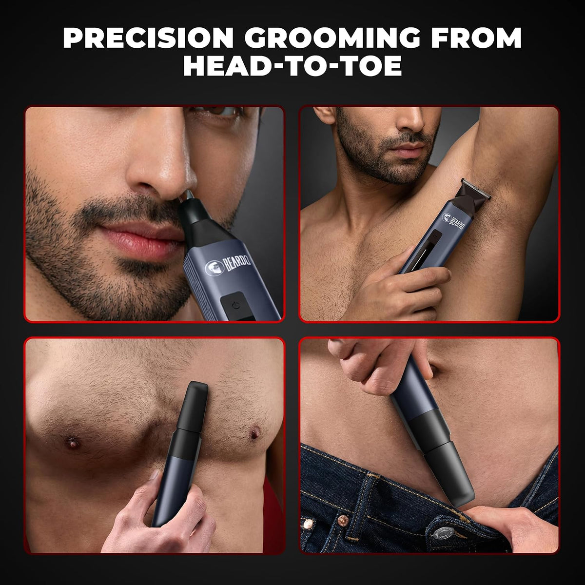 BEARDO Godfather Premium Trimmer Kit for Men | Full Body Grooming Kit with 6 Magnetic Attachments | 8000 RPM Motor, 120 Min Runtime, Travel Lock | Self-Sharpening Blades, Aluminium Body