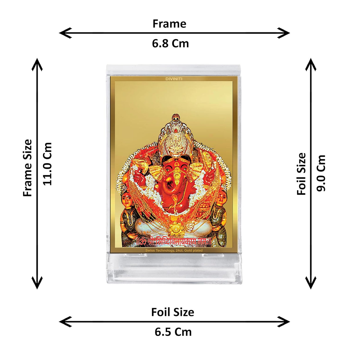 DIVINITI 24K Gold Plated Religious Car Dashboard Frame | Premium God Idol Frame for Car, Home Mandir & Office Table | Spiritual Gift, Decorative Showpiece | Siddhivinayak