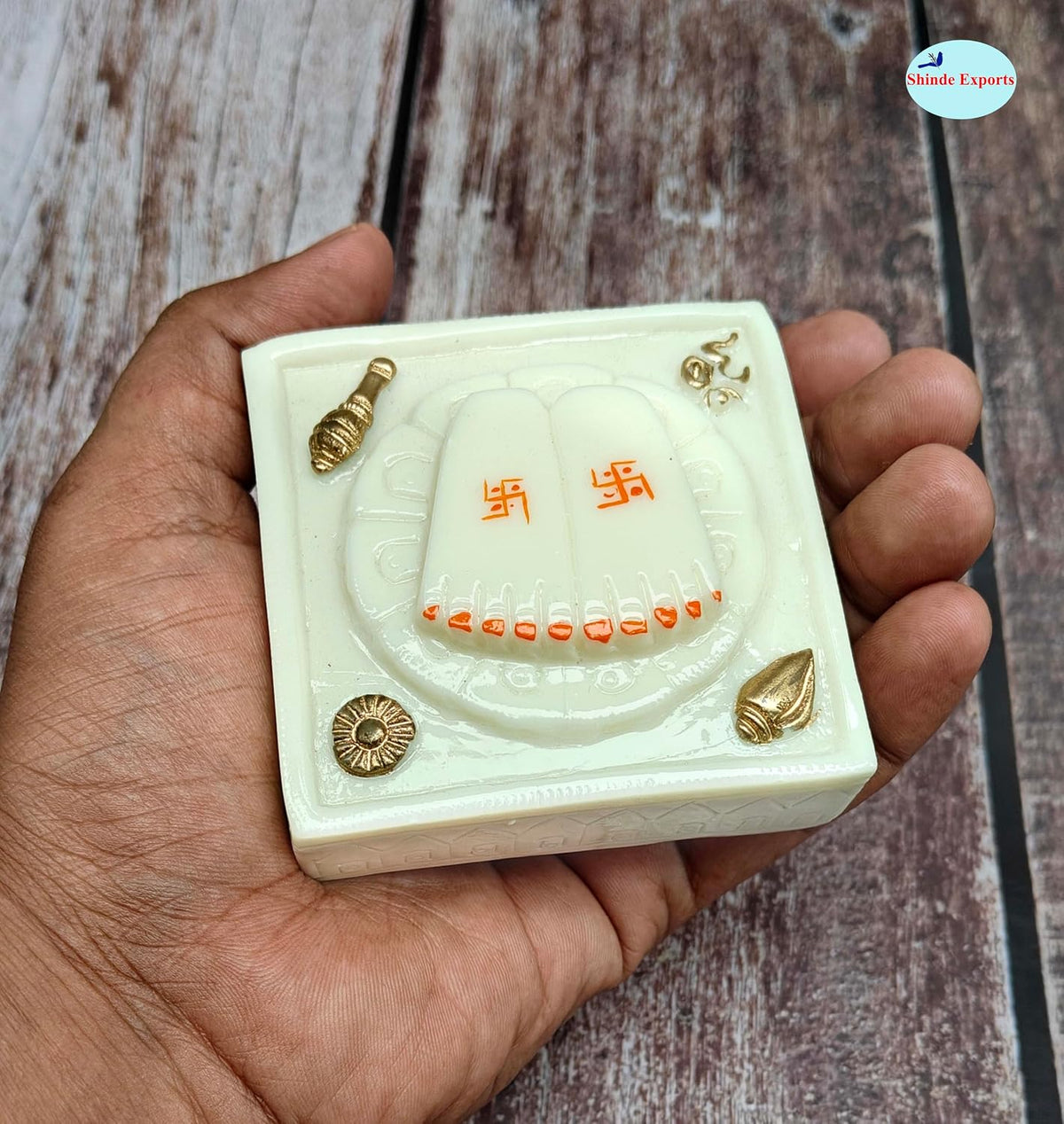 SHINDE EXPORTS Small Marble charan Kamal paduka for puja