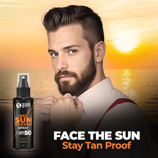 Beardo Max Sunscreen SPF 50 & PA+++ Spray for Men | Non-greasy Spray for Men | Easy Application of Sunscreen for Oily Skin | UVA UVB Protection | 50ml