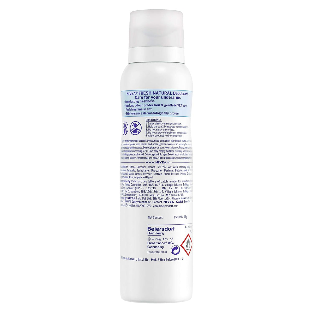 Nivea Unisex Fresh Natural Deodorant Spray For, 3X150Ml With Protect And Care Deodrant Spray, 150Ml, Pack Of 1