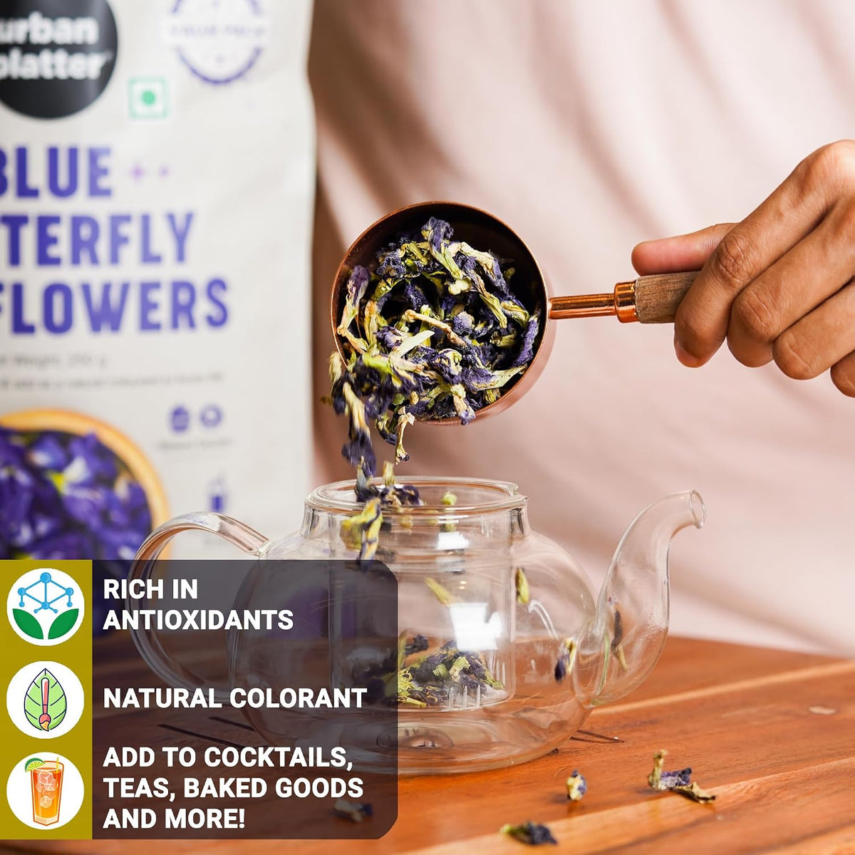 Urban Platter Blue Butterfly Pea Flower, 250g (Aparajita | Shankhpushpi | Rich in Antioxidants | Add to teas and Cocktails | Natural Colourant)