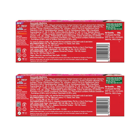 Dabur Red Bae Fresh Gel - 600gm (300gm*2) | Fights Bad Breath, Cavity Germs and Plaque | 12hr Freshness | Activ Germ-Kill formula
