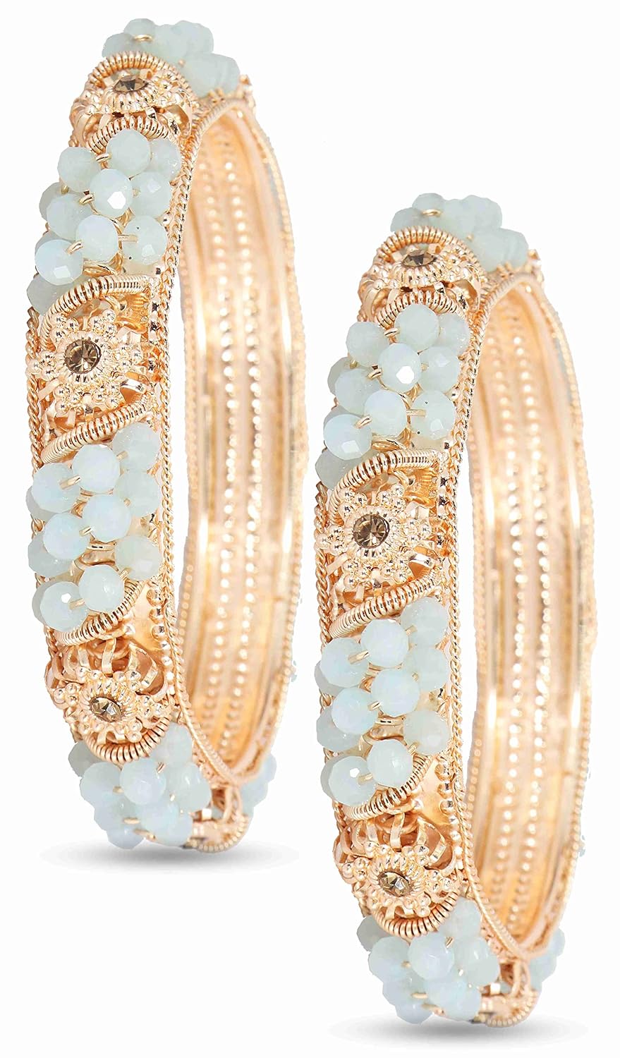 NMII Non-Precious Metal With Base Metal And Zircon Gemstone Or Colourful Beads Studded On Flower Glossy Finished Kada Set For women and Girls