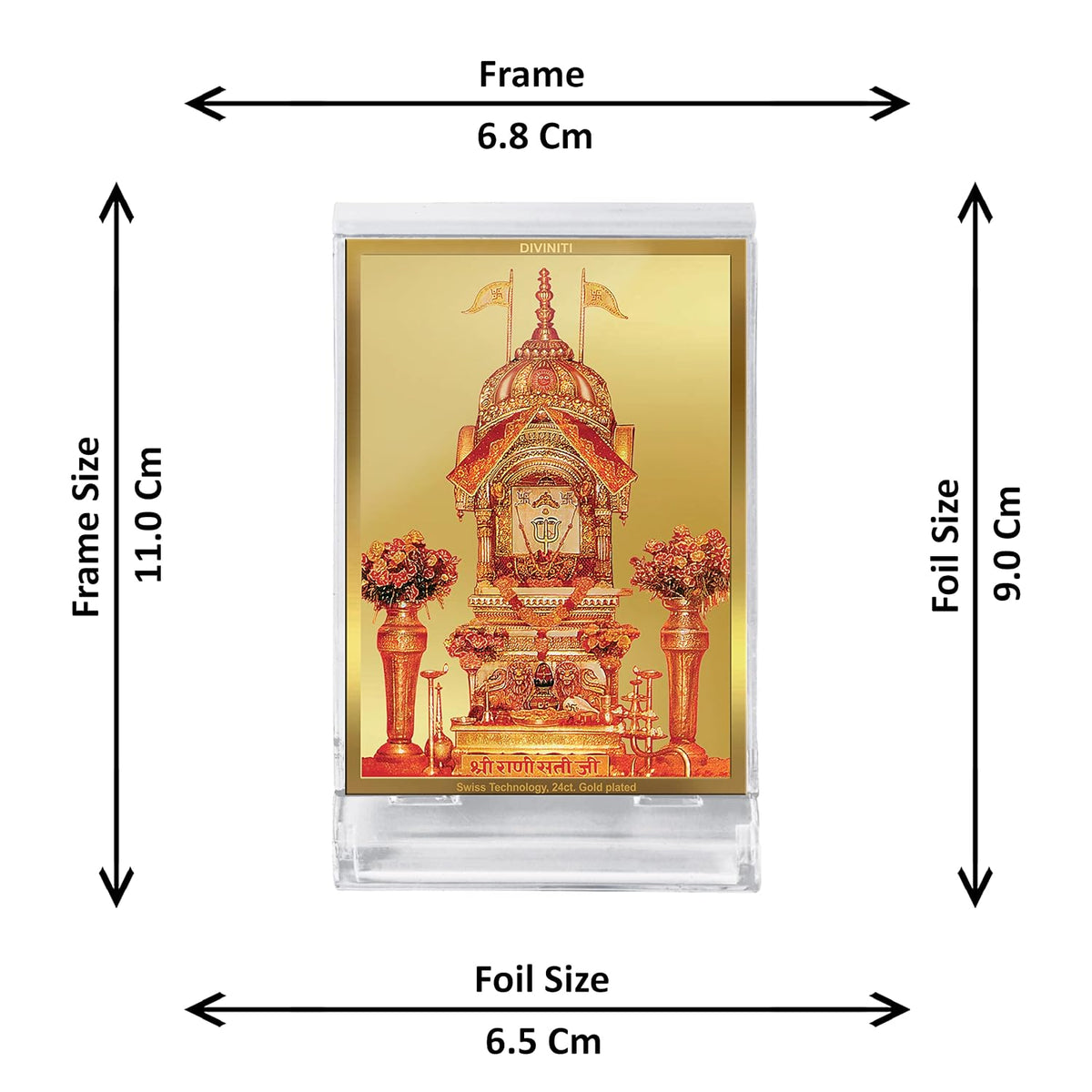 DIVINITI Rani Sati Photo Frame for Car Dashboard, Table Decor| ACF 3 Classic Rani Sati and 24K Gold Plated Foil| Religious Frame Idol for Pooja, Worship, Gifts Items (11.0 X 6.8 CM)