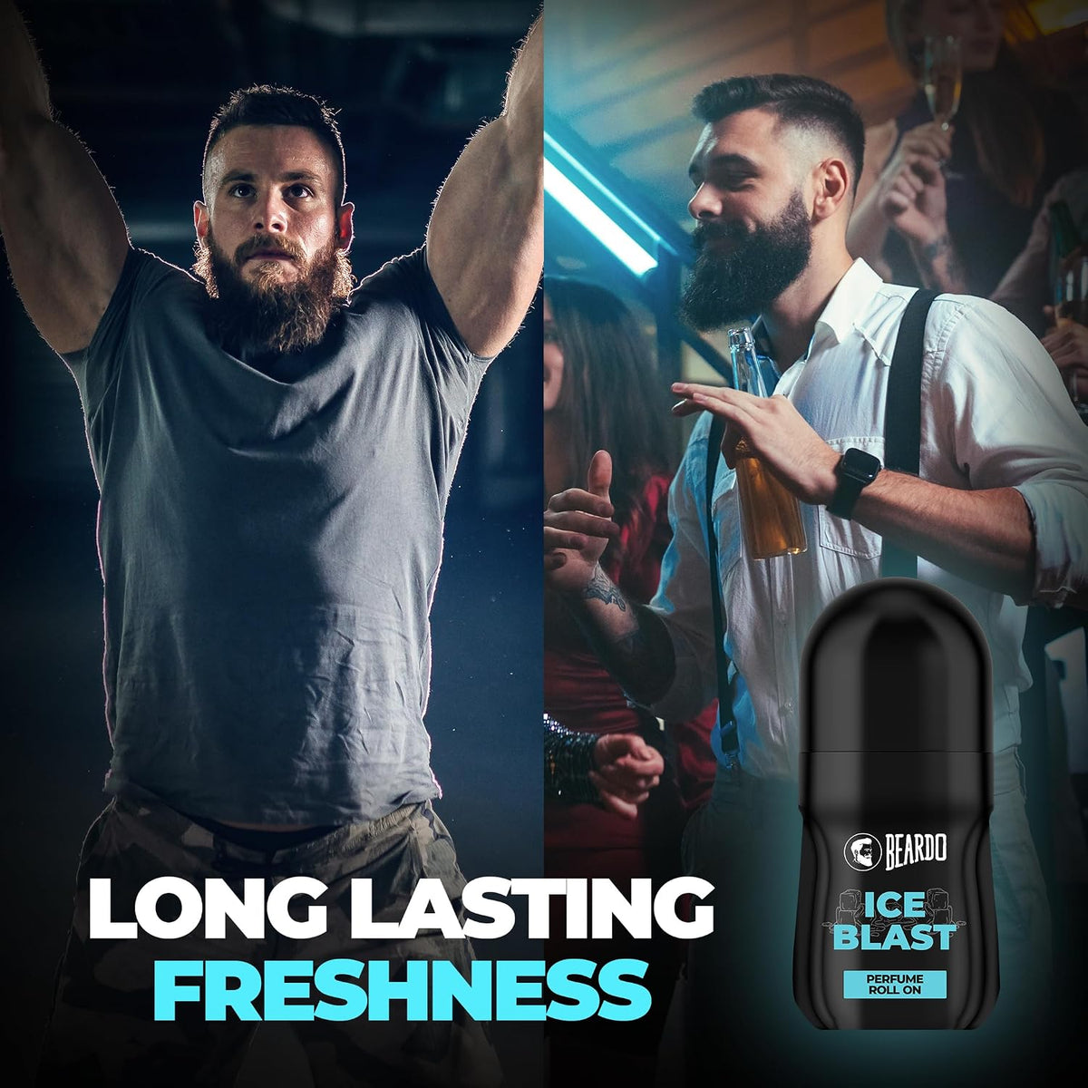 Beardo Ice Blast Perfume Roll-On, 50ml for Men | Long-Lasting Menthol Freshness with Musk & Woody Notes | Perfumed Antiperspirant for Odour Protection | No Sweat, Cooling Effect, All-Day Freshness