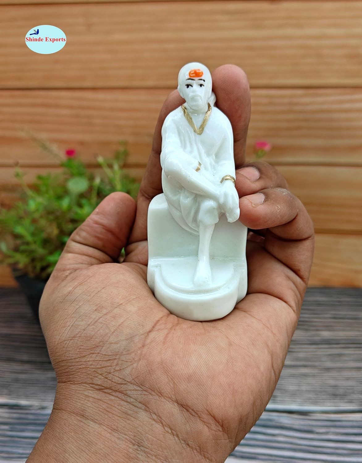 SHINDE EXPORTS shirdi saibaba Marble Idol Statue murti Home Murty for car Dashboard for Pooja Room (9cm)