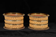 NMII Non-Precious Metal with Base Metal Zari Dotted and Pearls Studded Glossy Finished Traditional Bangle set for Women and Girls
