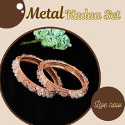 NMII Rose Gold Plated Metal with Stylish Pearls & Zircon Diamond Bangles Kada Set For Women & Girls | Kada For Women Fancy | Elegant Bangles For Wedding, Party, Occasion, Festive- Set of 2