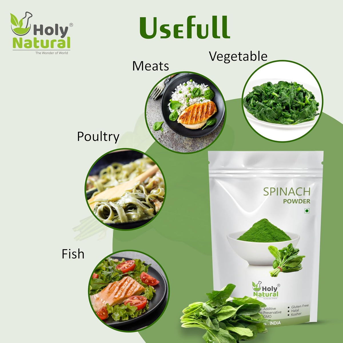 Holy Natural Spinach Powder 100g | Nutrient-Rich Palak Leaf Powder | for Smoothies, Soups, Salad Dressings & Healthy Recipes | No Additives or Preservatives