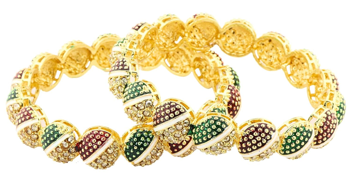 NMII Traditional Alloy Metal With Zircon Diamond Kada Bangles Set For Women & Girls | Designer Women's Kangan Chudi - Set Of 2 Kada