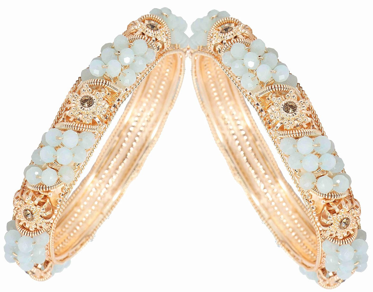 NMII Non-Precious Metal With Base Metal And Zircon Gemstone Or Colourful Beads Studded On Flower Glossy Finished Kada Set For women and Girls
