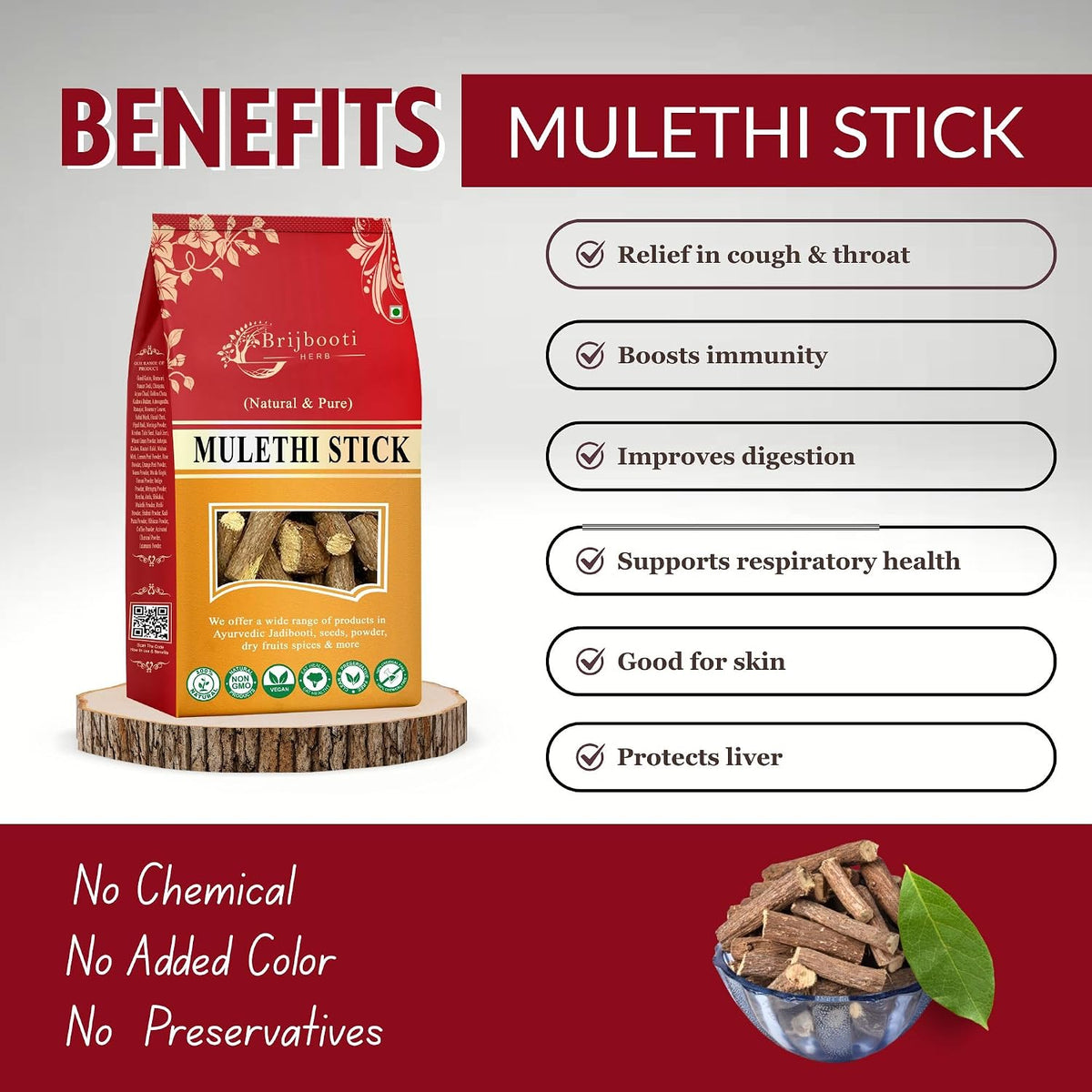 Brijbooti Mulethi Stick 200 Gram - Licorice Root - mulethi sticks for throat - Yashtimadhu - Liquorice - Skin and Hair Care