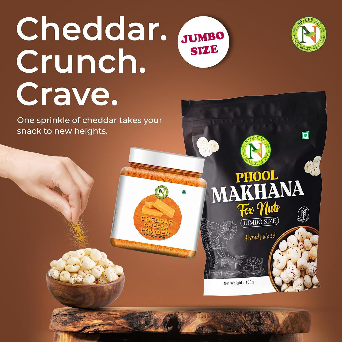 NatureVit Phool Makhana 250g [Jumbo-Size] | Hand Picked | Big Lotus Seeds | Gluten-Free | Low-Fat Snack